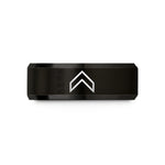 laser engraved promise ring – black tungsten heraldic chevron wedding band