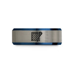 unique promise rings couples – black & blue & gray tungsten lacrosse goal stick wedding band