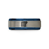 custom engraved promise bands – blue & silver tungsten lacrosse goal stick wedding band