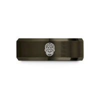 wedding bands for lovers – gunmetal & rose gold tungsten mechanical skull wedding band