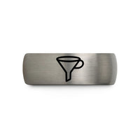 engraved ring for her – grey tungsten funnel wedding band