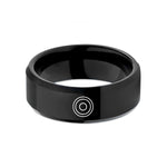 custom promise ring – black tungsten smooth disc hubcap wedding band
