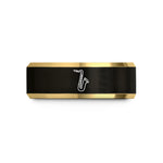 engraved rings for men – black & gold tungsten baritone saxophone wedding band