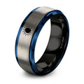 Solar Eclipse Ring – Tungsten Wedding Band, 8 mm, Black, Blue Comfort-Fit Unisex