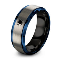 Promise Ring for Him – black & blue & grey tungsten solar eclipse ring ring