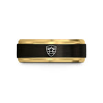 men's tungsten wedding band – black & gold tungsten star spangled shield wedding band