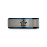 men's promise ring – black & blue & silver tungsten starfish wedding band