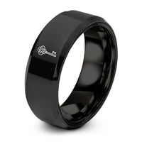 engraved men's ring – black tungsten skeleton key gear ring
