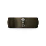 engraved men's ring – gunmetal & black tungsten skeleton key gear wedding band