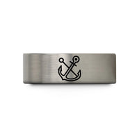 engraved tungsten rings him – black & blue & gray tungsten hook anchor crossed wedding band