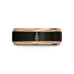 custom engraved men's band – black & rose gold tungsten violin wedding band