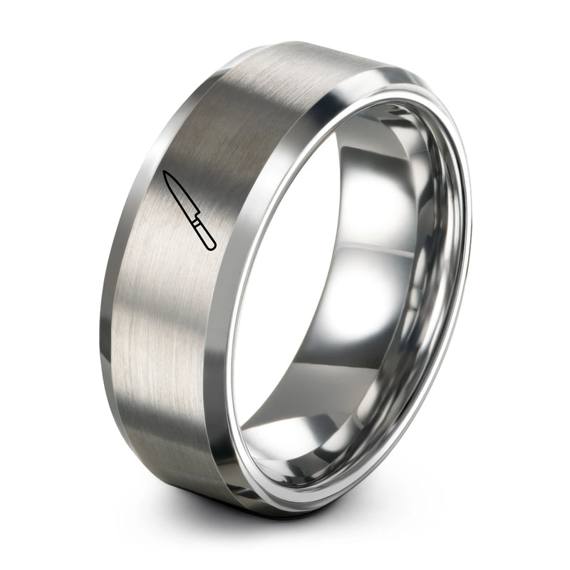 Yanagiba Knife – Tungsten Wedding Band, 8 mm, Gray Comfort-Fit Unisex