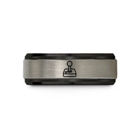 tungsten rings for her – black & blue & grey tungsten retro joystick wedding band