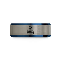 women's wedding band – black & blue & silver tungsten retro joystick wedding band