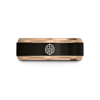 unisex tungsten bands online – black & rose gold tungsten walnut wedding band