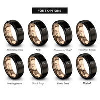 font options for inside engraving on black & rose gold proposal box rings
