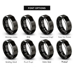 font options for inside engraving on black & gray proposal kneeling ring rings