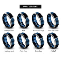 font options for inside engraving on blue & grey protein alpha helix rings