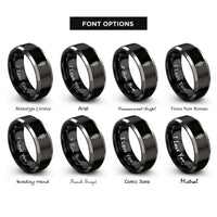 font options for inside engraving on black & silver prusik knot rings