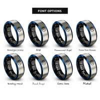 font options for inside engraving on black & blue & silver pufferfish rings