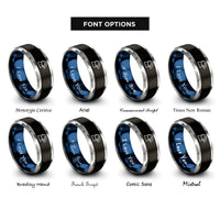 font options for inside engraving on black & blue & gray puffin rings