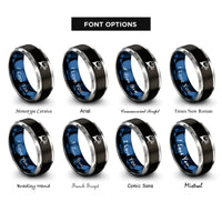 font options for inside engraving on black & blue & grey puffin rings