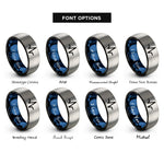 font options for inside engraving on black & blue & gray pulse peak rings