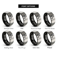 font options for inside engraving on black & silver pulse peak rings