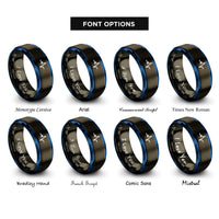 font options for inside engraving on gunmetal & blue pulse train rings