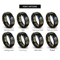 font options for inside engraving on gunmetal & blue pulse train rings