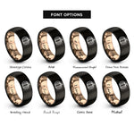 font options for inside engraving on black & rose gold pumpkin rings