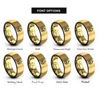 font options for inside engraving on black & gold pumpkin skull rings