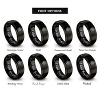 font options for inside engraving on black puppy paw heart rings