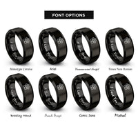 font options for inside engraving on black puppy paw heart rings