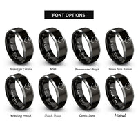 font options for inside engraving on black & gray purple heart rings