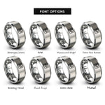 font options for inside engraving on silver push button switch rings