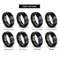 font options for inside engraving on gunmetal & blue push button switch rings