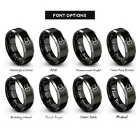 font options for inside engraving on black & gray puzzle pieces rings