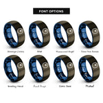 font options for inside engraving on gunmetal & blue pyridine ring rings