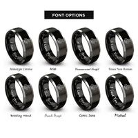 font options for inside engraving on black & silver python rings