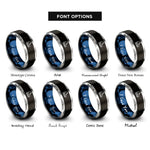 font options for inside engraving on black & blue & silver quad roller skates rings