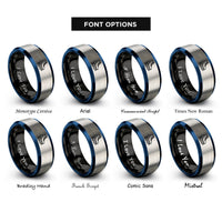 font options for inside engraving on black & blue & grey quad roller skates rings