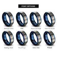 font options for inside engraving on blue & gray quarterback throw rings