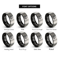 font options for inside engraving on black & gray quartz crystal cluster rings