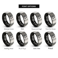 font options for inside engraving on black & gray quartz sio2 network rings