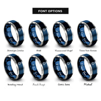 font options for inside engraving on blue & silver quartz sio2 network rings