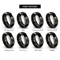 font options for inside engraving on black & grey quasicrystal starburst rings