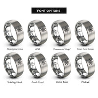 font options for inside engraving on grey quasicrystal starburst rings