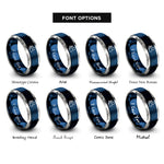 font options for inside engraving on blue & silver queue rings