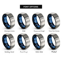 font options for inside engraving on black & blue & silver quickdraw rope rings